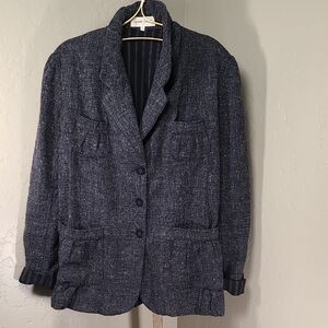 Capucine Puerari Vintage 80's Black Gray Tweed Wool Blazer Jacket Made In France